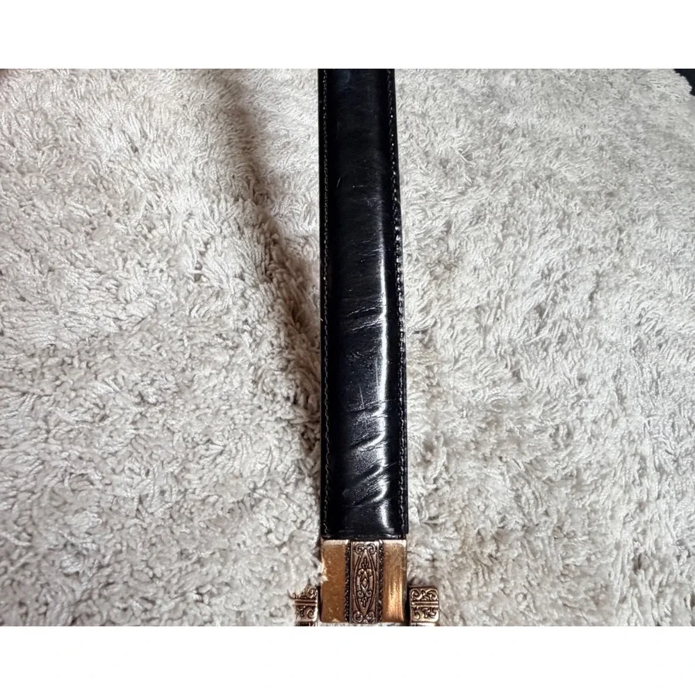 Brighton Vtg 1996 Black Leather Toggle Belt Western. Mixed Metal Ornate L 20603